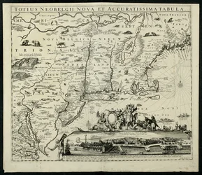 Neobelgiiのまったく新しい正確な地図、地図、1674、1674印刷地図、紙にインク